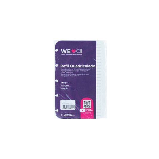 Folhas quadriculadas brancas 120g para Caderno Inteligente Inteligine Embalagem Frente