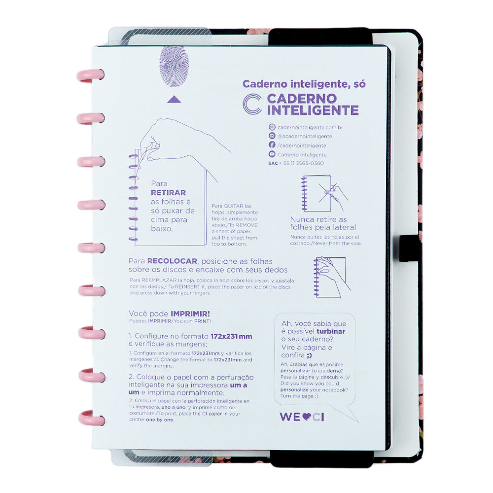 Caderno Inteligente Classical Rose Black Médio Interior