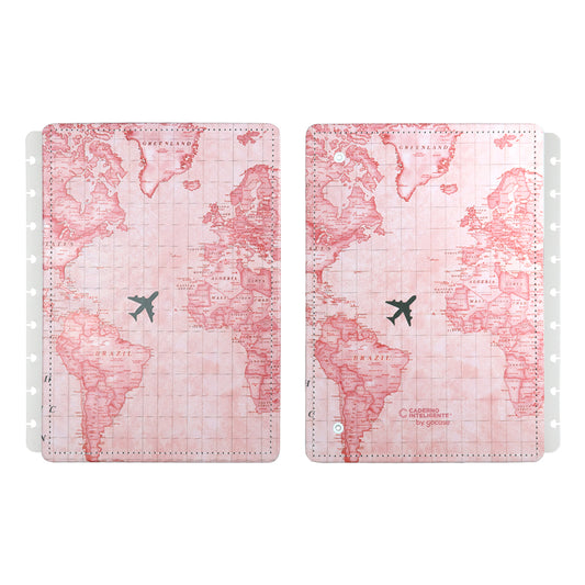 Capa e contracapa para Caderno Inteligente Mapa Mundi Rosa Médio (Planner)