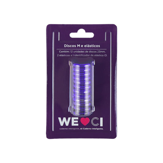 Discos e elástico roxo metálico para o Caderno Inteligente M Embalagem Frente
