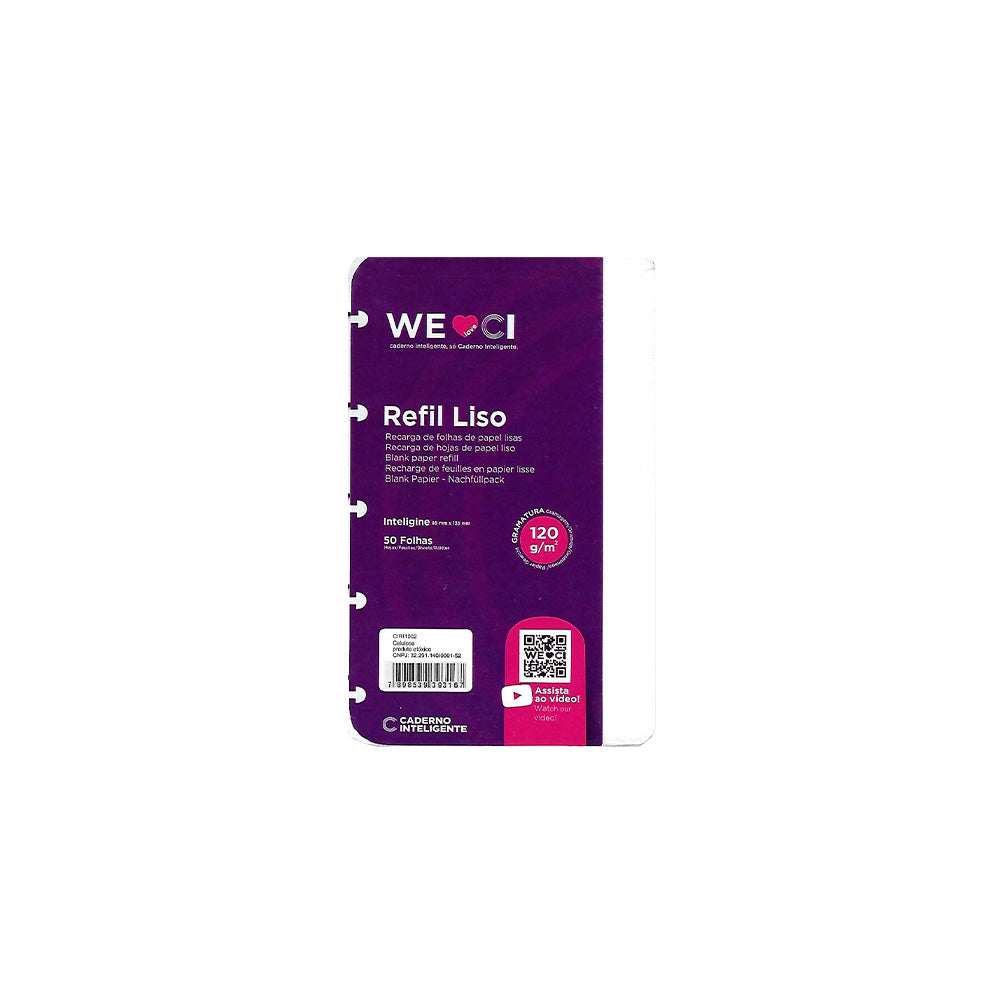 Folhas lisas brancas 120g para Caderno Inteligente Inteligine Embalagem Frente