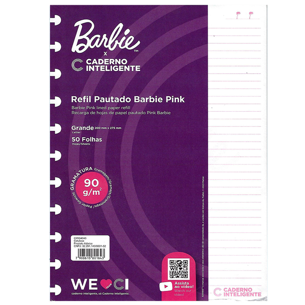 Hojas Rayadas 90g BARBIE™ Pink para el Cuaderno Inteligente