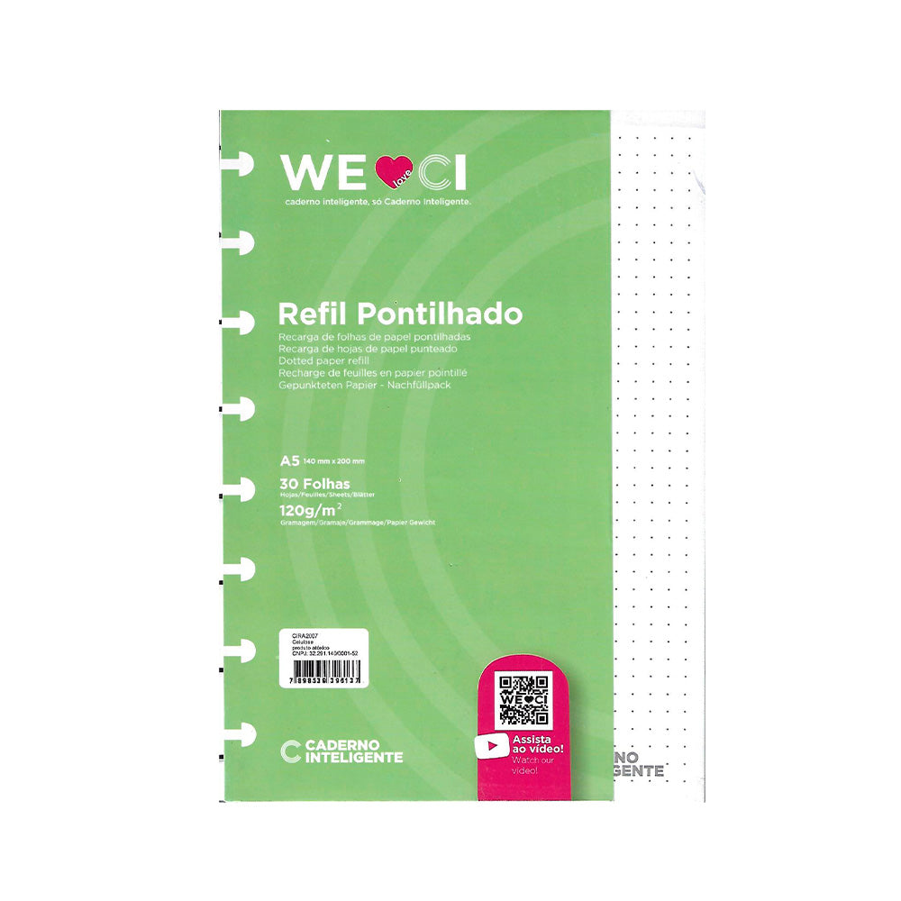 Folhas pontilhadas brancas 120g para Caderno Inteligente A5 Embalagem Frente