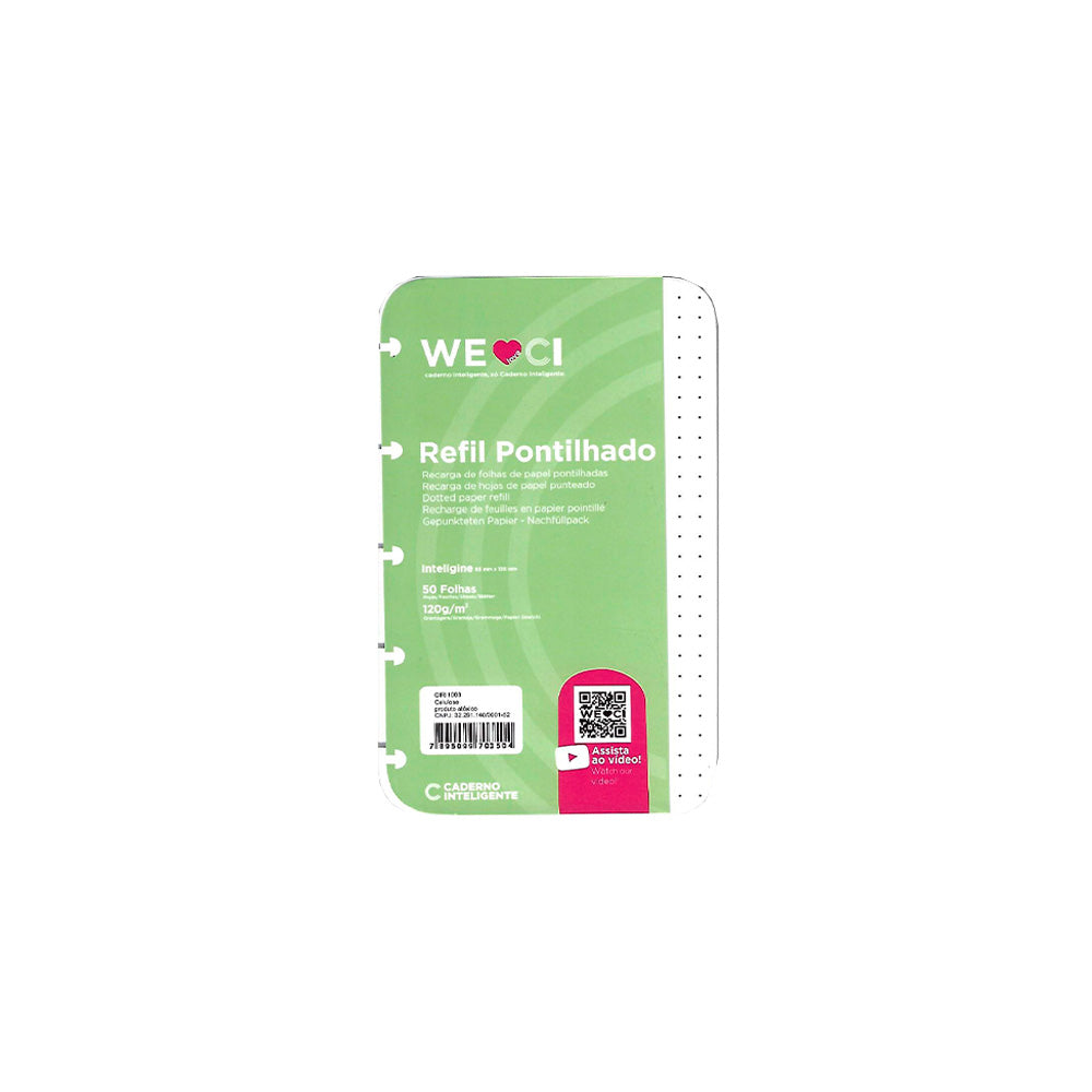 Folhas pontilhadas brancas 120g para Caderno Inteligente Inteligine Embalagem Frente