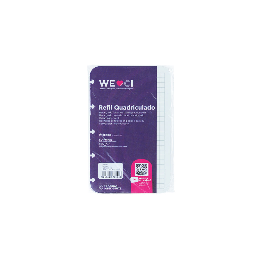 Folhas quadriculadas brancas 120g para Caderno Inteligente Inteligine Embalagem Frente